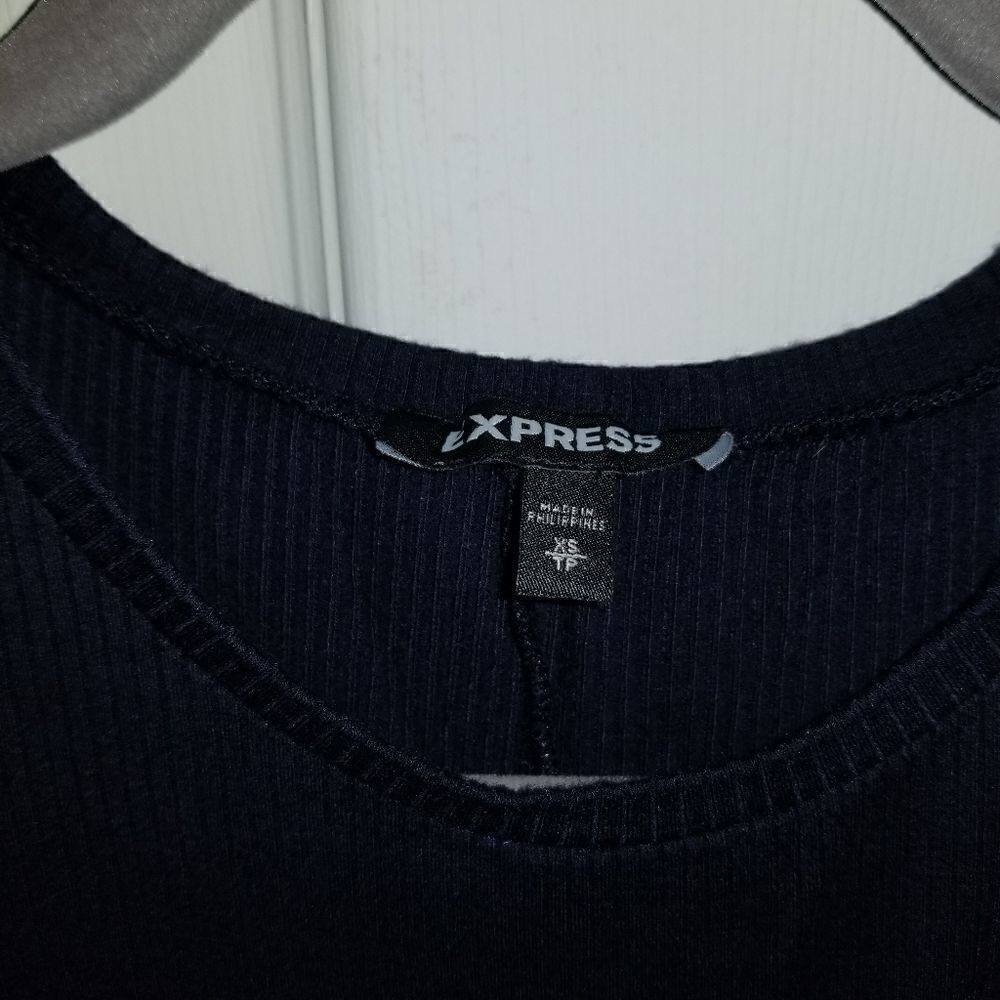 Express Navy Blue Ribbed Tie Front Tee Top XS - Picture 7 of 7